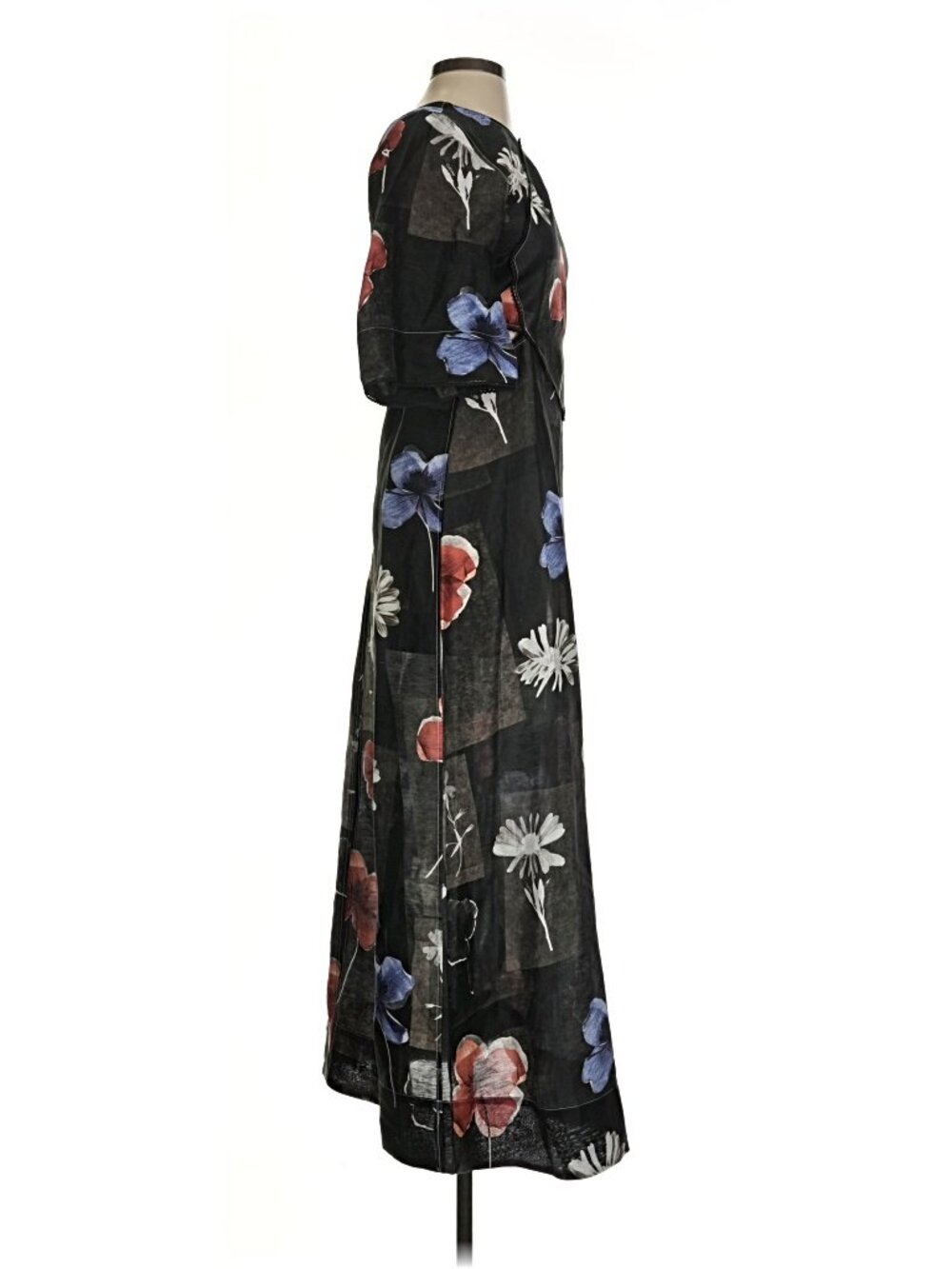 Ganni Black Floral Maxi Dress with Red & Blue Blooms - Picture 3 of 6